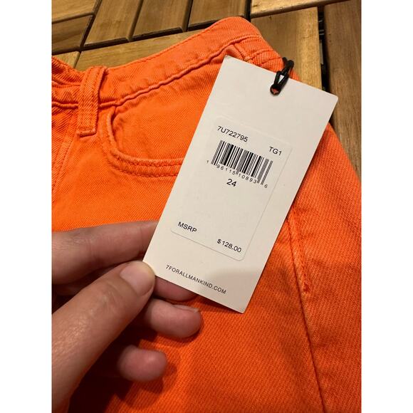 7 FOR ALL MANKIND Easy Ruby Cut Off Short Women's Size 24- Orange NWT - Picture 9 of 16